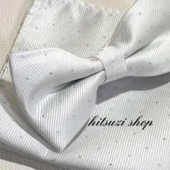 ☆蝶ネクタイ　チーフ　白　ホワイト　スーツ　結婚式　お色直し　新郎　Bqj