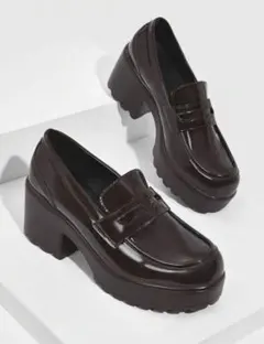 ダークブラウン 厚底ローファー