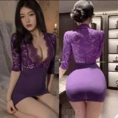 紫ミニスカートワンピース OL制服キャバドレスワンピース