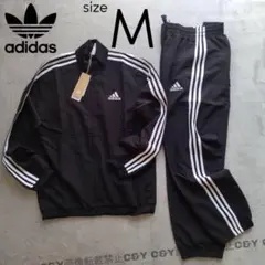 adidas トラックスーツ ジャージ ウーブン 上下セット 黒 ブラック M