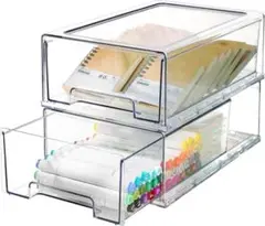 【新品未使用】透明卓上BOX 2個セット 引き出し収納ケース 小物収納 重ね置き