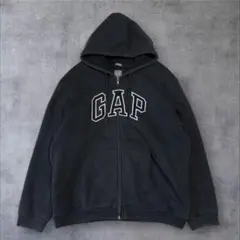 GAP ジップアップパーカー センターロゴ 裏ボア ビッグロゴ 厚手 XL