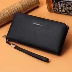 大容量 レザー ブラック ラウンドファスナー 長財布 ウォレット メンズ 新品のサムネイル