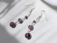 ピアス (イヤリング)　【天然石　フローライト】　パープル　ロングタイプ