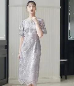 【美品】PREFERIR 刺繍レースバックリボン タイトドレス 結婚式