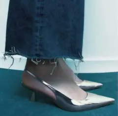 zara スリングバック　メタリック　ハイヒールパンプス　35