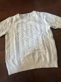 【UNIQLO】ホワイト ケーブルニット 半袖セーター M
