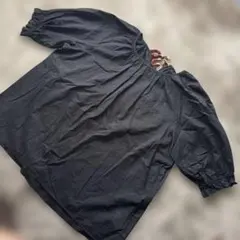 Blue label黒 リボン付き五分袖ブラウス