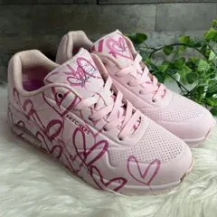 美品　SKECHERS スケッチャーズ　ピンク　ハート柄スニーカー　24cm