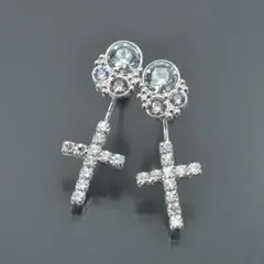 美品 スワロフスキー ピアス クロス 両耳 クリスタル ラインストーン シルバー