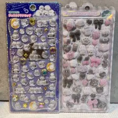 しろくろ　ふわふわドロップシール　ストーンつきプチドロップシール　シマエナガ