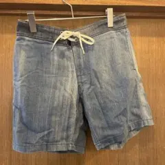 デニム風ショートパンツ ウエストドローコード付き