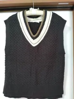 SamansaMos2 blue ダークグレー Vネック ニットベスト FREE