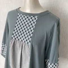 花柄刺繍 が素敵♪ 五分袖チュニック　フリーサイズ