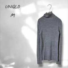☆【ユニクロ】リブニット セーター 長袖 タートルネック シンプル グレー M