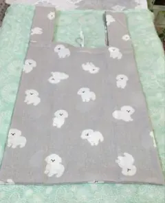 ハンドメイド 手拭いエコバッグ(ビションフリーゼ柄・グレー)