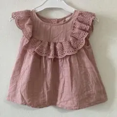 ピンク フリル刺繍 半袖トップス　petitmain 110センチ
