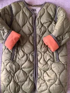 ZARA キルティングロングコート 130カーキ