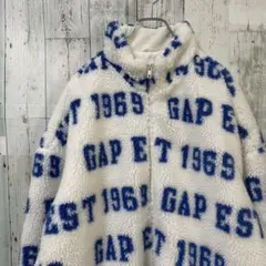 GAP 総柄　フリースジャケット ホワイト/ブルー