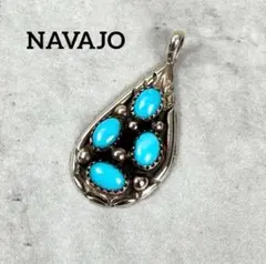 NAVAJO ナバホ Y刻印 4連ターコイズシルバーネックレストップ