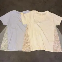 半袖　Tシャツ　花柄　2枚セット　白　紫　130