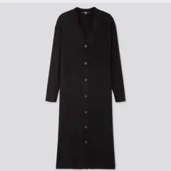 ユニクロ　メリノブレンドリブVネックロングカーディガン　黒　羽織り　春　M