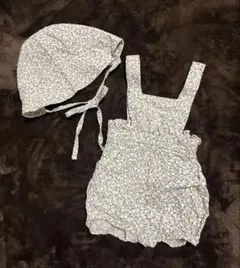 nunubiel 花柄サロペットS (70〜75サイズ) 帽子付き