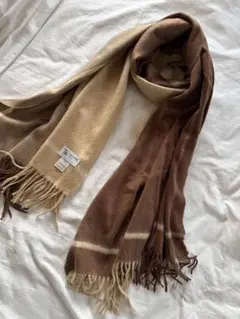 ジョンストンズ カシミヤ大判ストール　国内正規品　ベージュ×ブラウン　美品