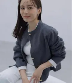 ニット ノーカラージャケット