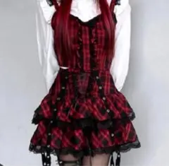 QOOZA 赤チェックセットアップ ビスチェ