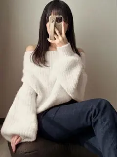 GRL/オフショルダーシャギーニットトップス[dr664]