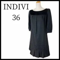 極美品✨INDIVI 切替プリーツ膝丈ワンピース　フォーマルも◎ 36 日本製