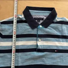 Tommy Hilfiger 青系ストライプ ポロシャツ