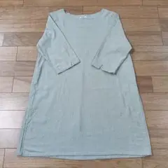 【新品】cotton ライトグレー 七分袖 ワンピース チュニック 綿 LL