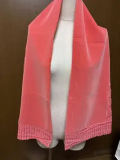 コーラルピンク 着物ショール レース装飾