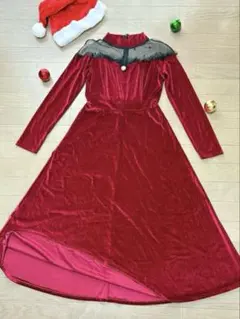 クリスマス ワンピース ベロア 衣装 長袖 仮装 コスプレ イベント 赤