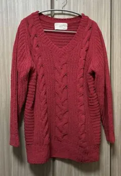 n'Or LABEL ケーブルニット Vネック レッド M~L