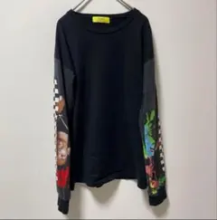 アートプリント 長袖カットソー ブラック