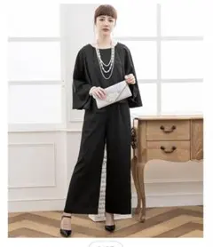 匿名配送　ブラック フレアスリーブ パンツセットアップ