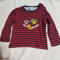 PETIT BATEAU 赤と紺 ストライプ Tシャツ 24m　86cm