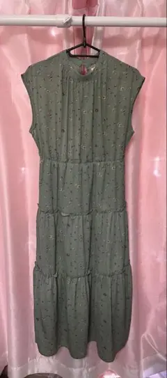 フラワープリント ノースリーブ ロングワンピース M