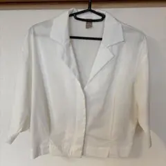 ホワイト ショート丈 半袖シャツ レディース