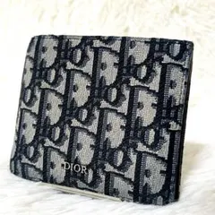 現行　美品✨　ディオール　二つ折り財布　バイフォールド　オブリーク　ネイビー