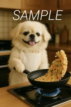 【A4/ai010】AIイラスト ポスター 犬 調理シーンペキニーズ かわいい