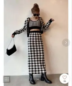 上下セット スプリングギンガムニットセット （BLACK）
