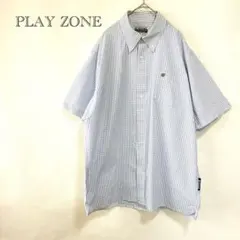 チェック柄シャツ 2XL ホワイト ワンポイント刺繍 カジュアル ゆったり 夏