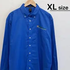 USA古着　ワークシャツ　長袖　XL　ブルー　ワンポイント刺繍　HARRITON