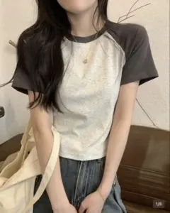 SHEIN Tシャツ 半袖 ラグラン グレー