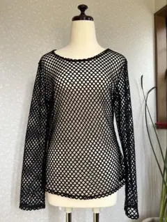 ネット編み ブラック 長袖 トップス
