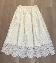未使用 総レース ロングスカート アイボリー 白 フレア 上品 大人フェミニン